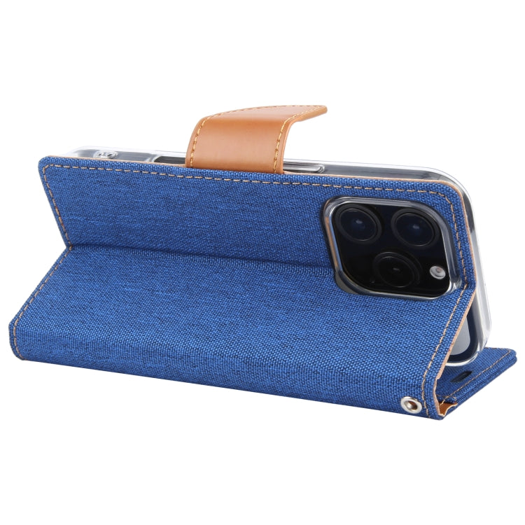 For iPhone 16 Pro GOOSPERY CANVAS DIARY Fabric Texture Flip Leather Phone Case(Blue) - iPhone 16 Pro Cases by GOOSPERY | Online Shopping UK | buy2fix