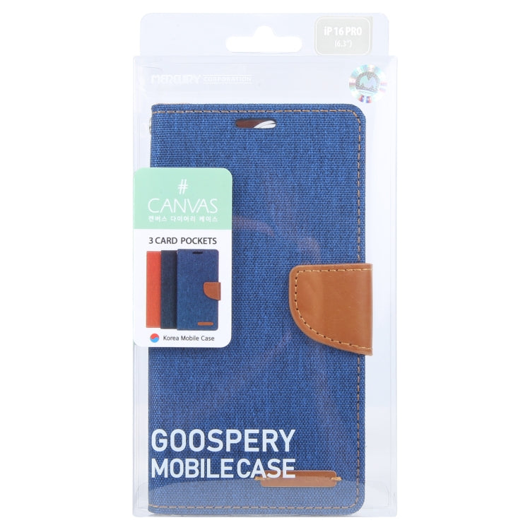 For iPhone 16 Pro GOOSPERY CANVAS DIARY Fabric Texture Flip Leather Phone Case(Blue) - iPhone 16 Pro Cases by GOOSPERY | Online Shopping UK | buy2fix