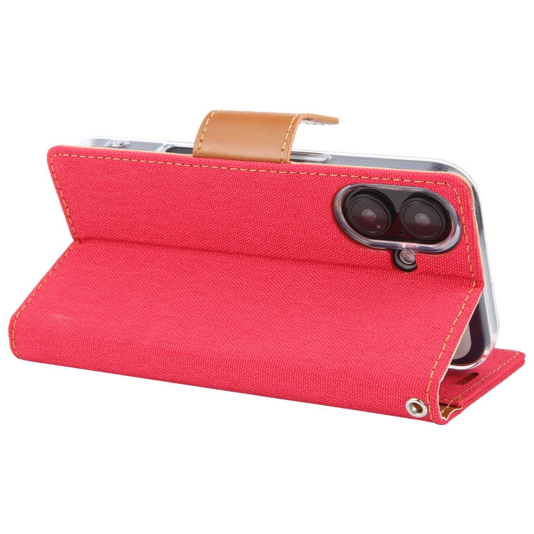 For iPhone 16 Plus GOOSPERY CANVAS DIARY Fabric Texture Flip Leather Phone Case(Red) - iPhone 16 Plus Cases by GOOSPERY | Online Shopping UK | buy2fix