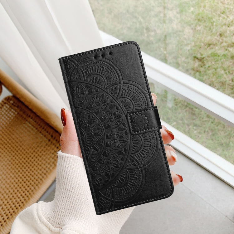 For iPhone 16 Plus Flower Embossed Leather Phone Case(Black) - iPhone 16 Plus Cases by buy2fix | Online Shopping UK | buy2fix