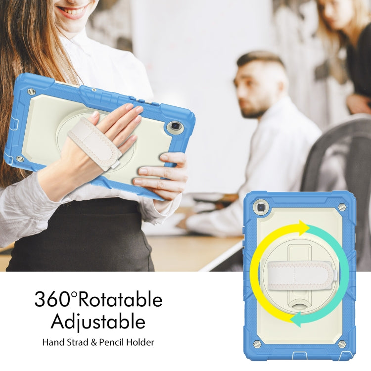 For Samsung Galaxy Tab A7 Lite T220 Silicone Hybrid PC Tablet Case with Shoulder Strap(Beige + Cyan-blue) - Tab A7 Lite T220 / T225 by buy2fix | Online Shopping UK | buy2fix