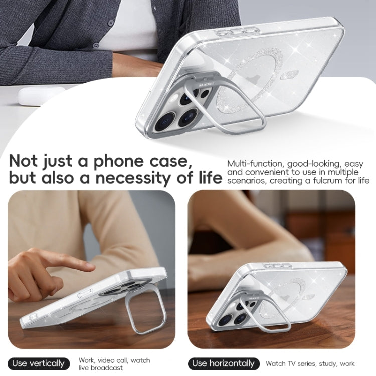 For iPhone 16 Pro Max Shiny Shield MagSafe Lens Holder Phone Case(Silver) - iPhone 16 Pro Max Cases by buy2fix | Online Shopping UK | buy2fix