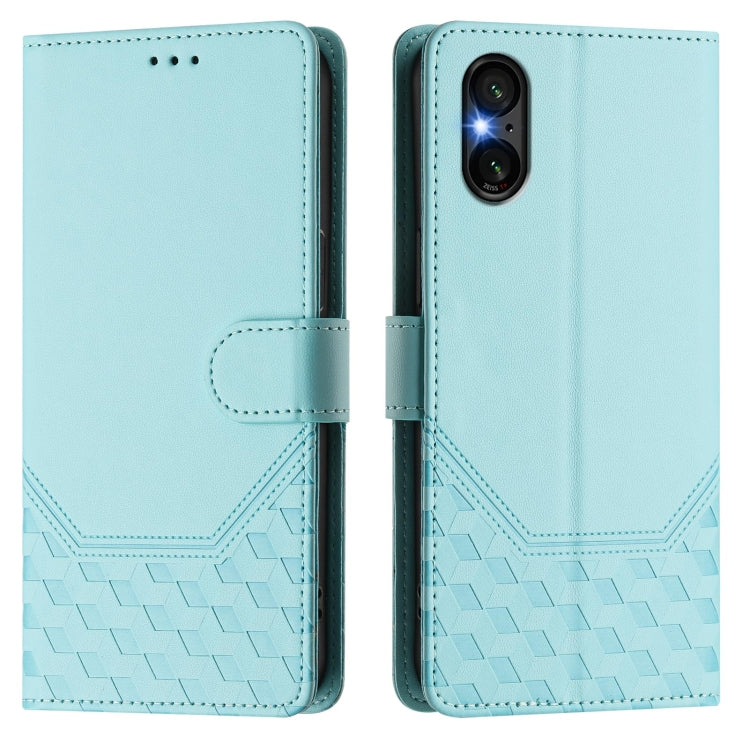 For Sony Xperia 5 VI 2024 Honeycomb Embossing RFID Leather Phone Case(Mint Green) - Sony Cases by buy2fix | Online Shopping UK | buy2fix