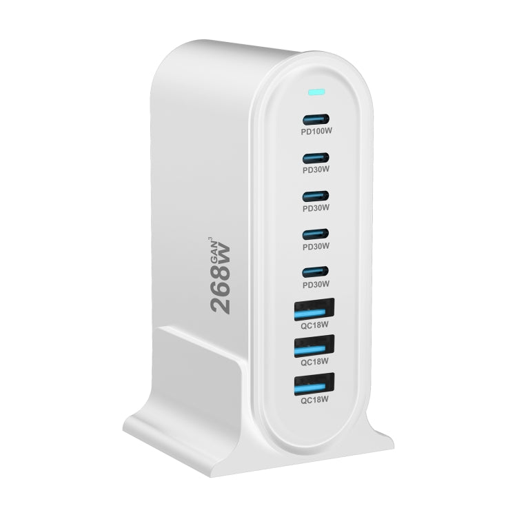 YMX-968 268W 5Type-C, 3USB 8-Ports Desktop Fast Charger, Plug Type:UK Plug(White) - Multifunction Charger by buy2fix | Online Shopping UK | buy2fix