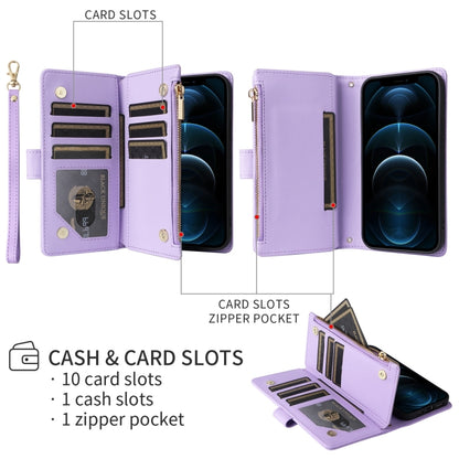 For iPhone 16 Pro Max Crossbody Zipper Wallet Rhombus Leather Phone Case(Purple) - iPhone 16 Pro Max Cases by buy2fix | Online Shopping UK | buy2fix