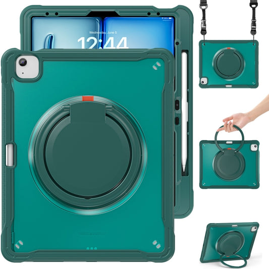 For iPad Air 13 2024 Heavy Duty Hybrid Tablet Case with Handle & Strap(Dark Green) - iPad Air 13 2024 Cases by buy2fix | Online Shopping UK | buy2fix