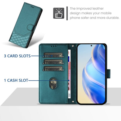 For OnePlus 12 5G Global Honeycomb Embossing RFID Leather Phone Case(Peacock Green) - OnePlus Cases by buy2fix | Online Shopping UK | buy2fix