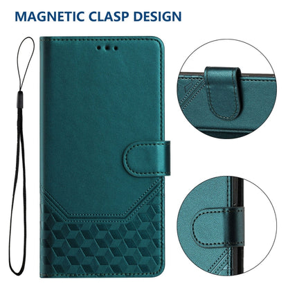 For Motorola Moto G Play 5G 2024 Oversea Honeycomb Embossing RFID Leather Phone Case(Peacock Green) - Motorola Cases by buy2fix | Online Shopping UK | buy2fix