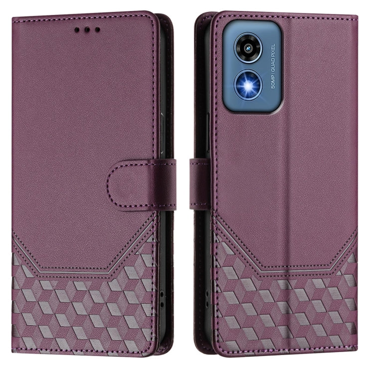 For Motorola Moto G Play 5G 2024 Oversea Honeycomb Embossing RFID Leather Phone Case(Violet) - Motorola Cases by buy2fix | Online Shopping UK | buy2fix