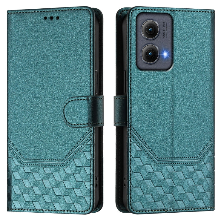 For Motorola Edge 5G 2024 Honeycomb Embossing RFID Leather Phone Case(Peacock Green) - Motorola Cases by buy2fix | Online Shopping UK | buy2fix