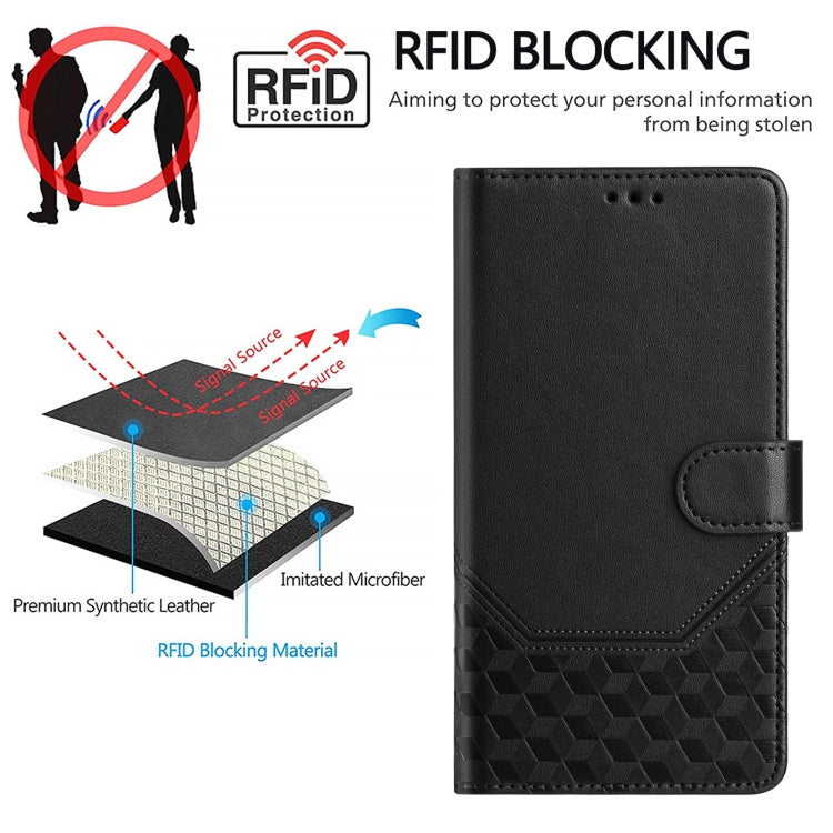 For Redmi K70 Ultra 5G Honeycomb Embossing RFID Leather Phone Case(Black) - Xiaomi Cases by buy2fix | Online Shopping UK | buy2fix