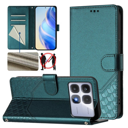 For Redmi K70 Ultra 5G Honeycomb Embossing RFID Leather Phone Case(Peacock Green) - Xiaomi Cases by buy2fix | Online Shopping UK | buy2fix