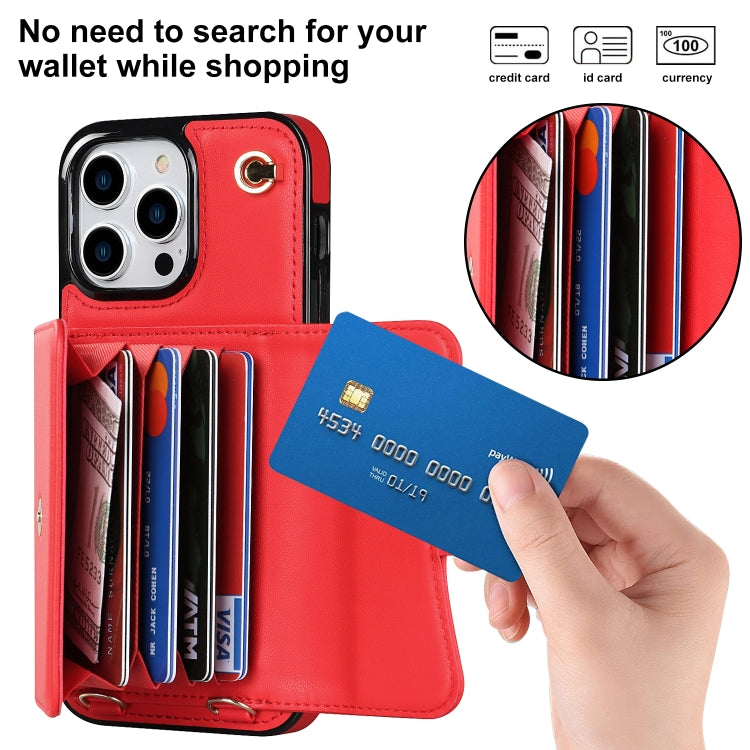 For iPhone 16 Pro RFID Card Slot Phone Case with Long Lanyard(Red) - iPhone 16 Pro Cases by buy2fix | Online Shopping UK | buy2fix