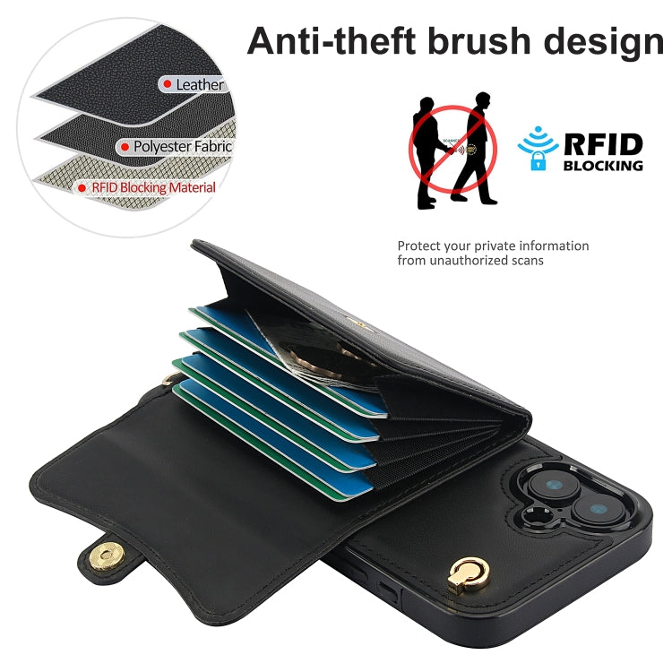 For iPhone 16 Plus RFID Card Slot Phone Case with Long Lanyard(Black) - iPhone 16 Plus Cases by buy2fix | Online Shopping UK | buy2fix