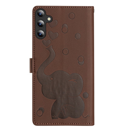 For Samsung Galaxy S25 5G Cartoon Elephant Embossed Leather Phone Case(Brown) - Galaxy S25 5G Cases by buy2fix | Online Shopping UK | buy2fix