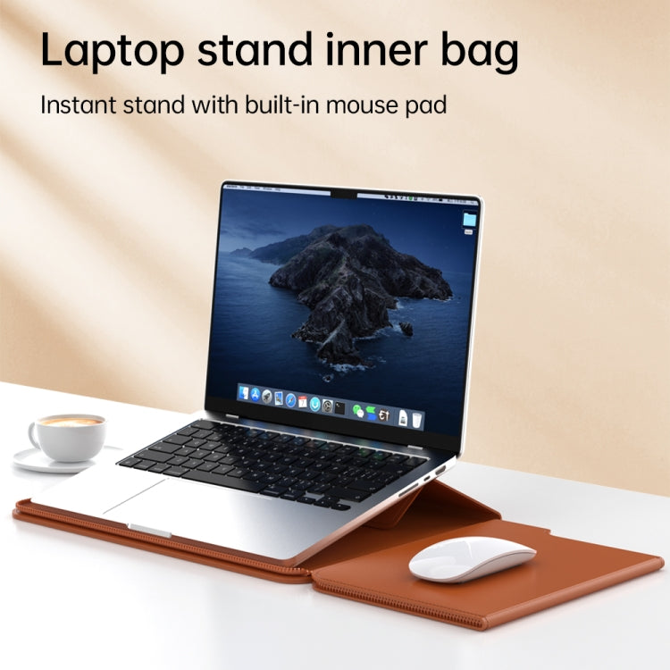 Multifunctional Laptop PU Magnetic Stand Split Liner Bag with Mouse Pad Function, Size:13-14 inch(Brown) - 13.3 inch by buy2fix | Online Shopping UK | buy2fix