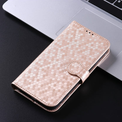 For iPhone 16 Honeycomb Dot Texture Leather Phone Case(Gold) - iPhone 16 Cases by buy2fix | Online Shopping UK | buy2fix