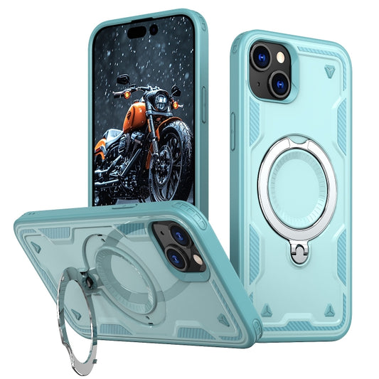 For iPhone 15 PC Hybrid TPU Armor MagSafe Ring Holder Phone Case(Light Blue) - iPhone 15 Cases by buy2fix | Online Shopping UK | buy2fix