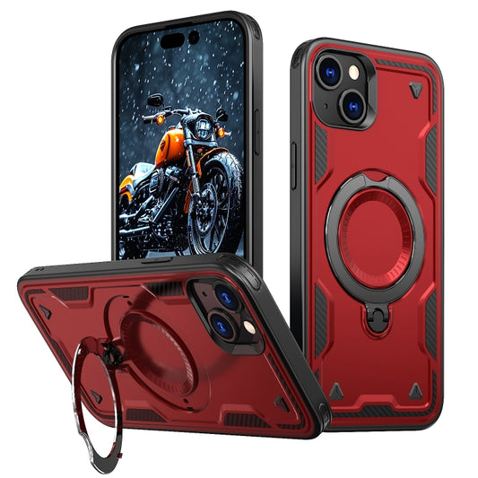 For iPhone 15 PC Hybrid TPU Armor MagSafe Ring Holder Phone Case(Red) - iPhone 15 Cases by buy2fix | Online Shopping UK | buy2fix