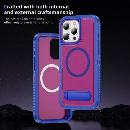 For iPhone 16 Pro Guard MagSafe Holder Matte PC Hybrid TPU Phone Case(Blue Rose Red) - iPhone 16 Pro Cases by buy2fix | Online Shopping UK | buy2fix