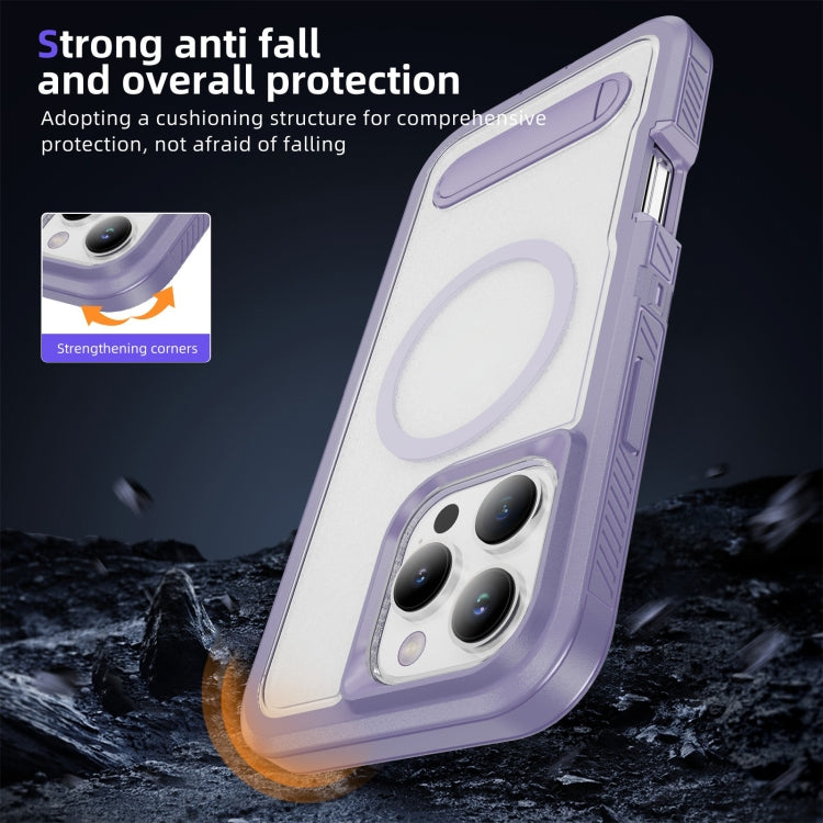 For iPhone 16 Pro Guard MagSafe Holder Matte PC Hybrid TPU Phone Case(Purple Transparent) - iPhone 16 Pro Cases by buy2fix | Online Shopping UK | buy2fix