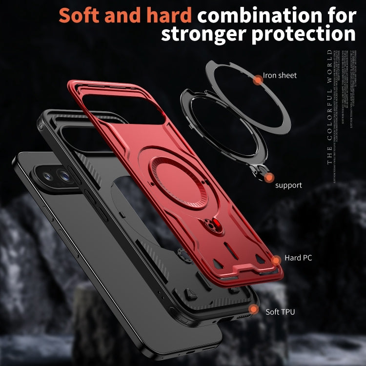 For Google Pixel 9 / 9 Pro PC Hybrid TPU Armor MagSafe Holder Phone Case(Red) - Google Cases by buy2fix | Online Shopping UK | buy2fix