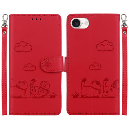 For iPhone 16e Cute Cats RFID Leather Phone Case(Red) - iPhone 16e Cases by buy2fix | Online Shopping UK | buy2fix