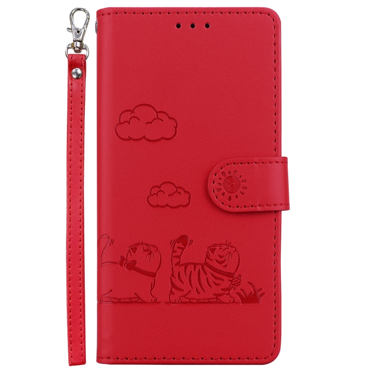 For iPhone 16e Cute Cats RFID Leather Phone Case(Red) - iPhone 16e Cases by buy2fix | Online Shopping UK | buy2fix