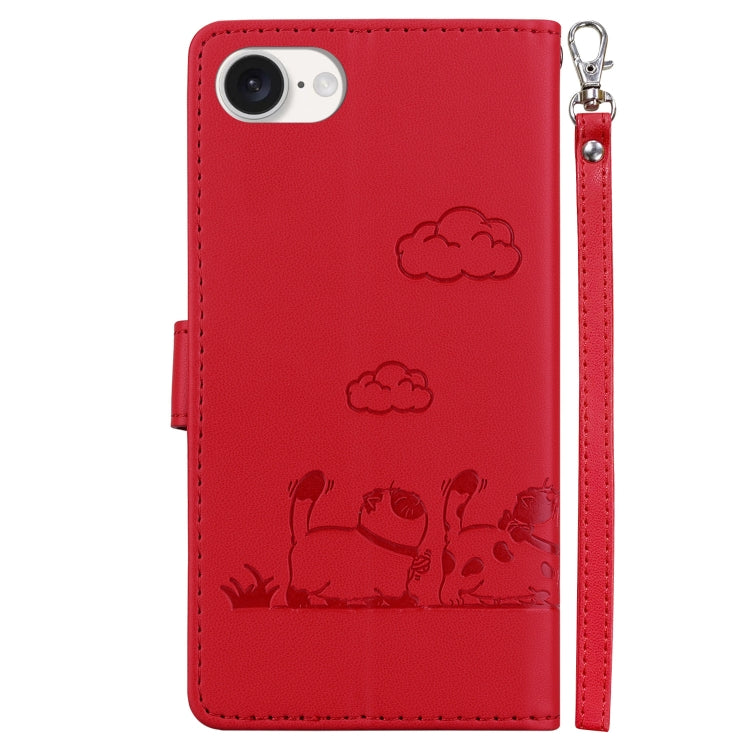 For iPhone 16e Cute Cats RFID Leather Phone Case(Red) - iPhone 16e Cases by buy2fix | Online Shopping UK | buy2fix