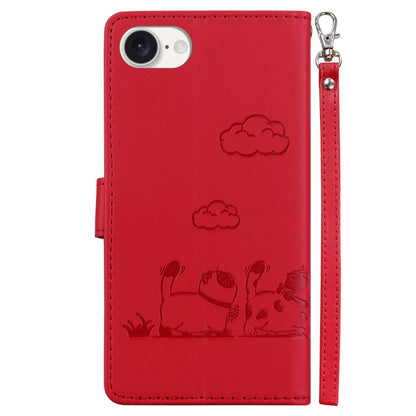 For iPhone 16e Cute Cats RFID Leather Phone Case(Red) - iPhone 16e Cases by buy2fix | Online Shopping UK | buy2fix