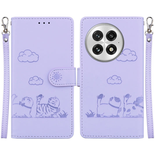 For OnePlus 13 Cute Cats RFID Leather Phone Case(Purple) - OnePlus Cases by buy2fix | Online Shopping UK | buy2fix