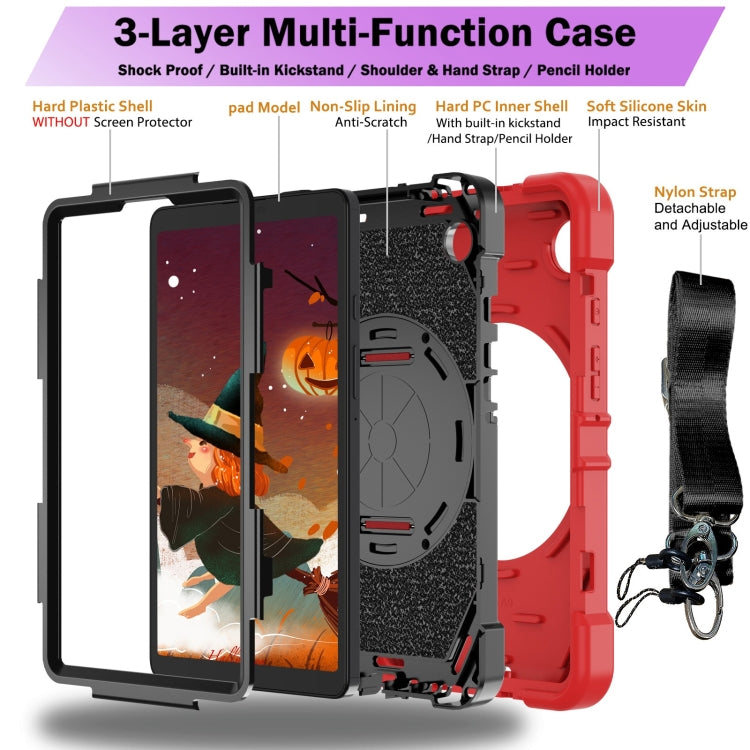 For Samsung Galaxy Tab A9 Bat Hand Grip Turntable Stand Tablet Case(Red Black) - Galaxy Tab A9 by buy2fix | Online Shopping UK | buy2fix