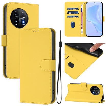 For OnePlus 11 Skin Feel Solid Color Leather Phone Case with Lanyard(Lemon Yellow) - OnePlus Cases by buy2fix | Online Shopping UK | buy2fix