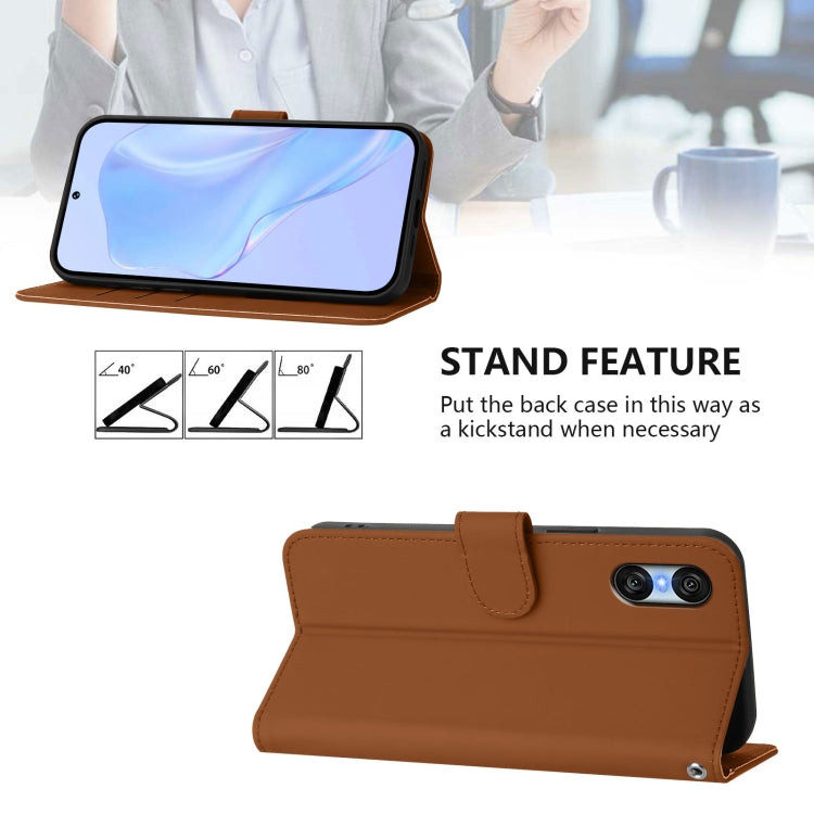 For Sony Xperia 10 VI 2024 Skin Feel Solid Color Leather Phone Case with Lanyard(Brown) - Sony Cases by buy2fix | Online Shopping UK | buy2fix