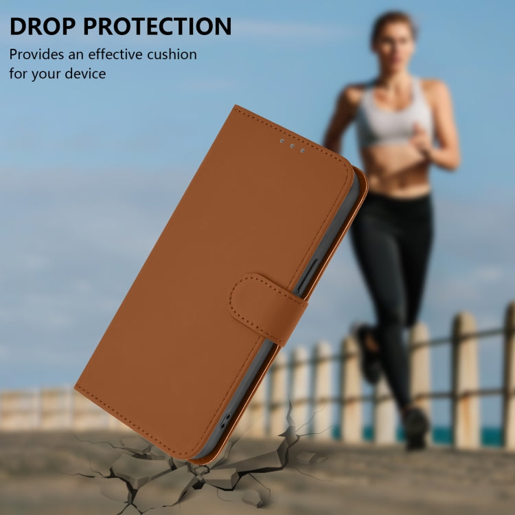 For Sony Xperia 10 VI 2024 Skin Feel Solid Color Leather Phone Case with Lanyard(Brown) - Sony Cases by buy2fix | Online Shopping UK | buy2fix