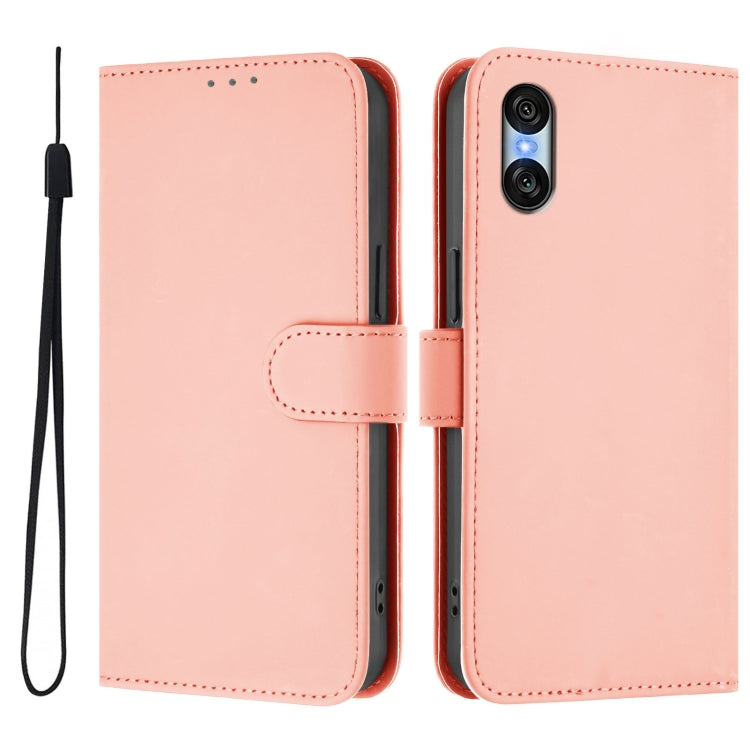 For Sony Xperia 10 VI 2024 Skin Feel Solid Color Leather Phone Case with Lanyard(Pink) - Sony Cases by buy2fix | Online Shopping UK | buy2fix