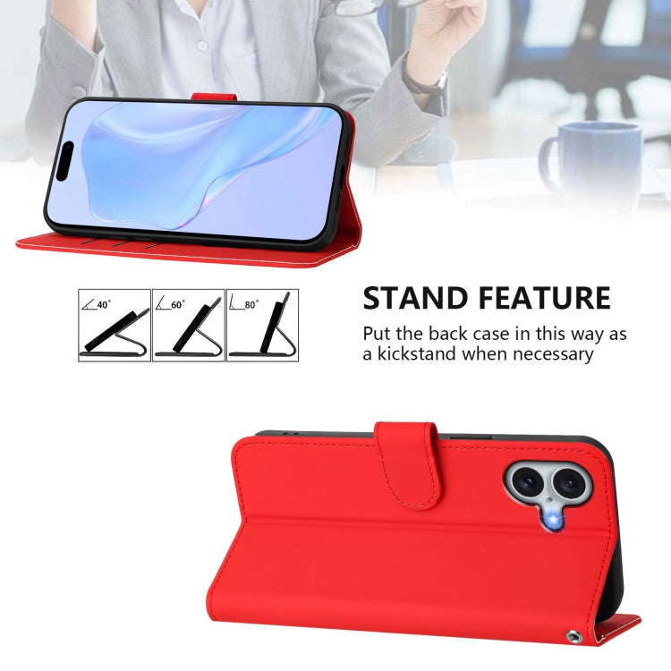 For iPhone 16 Plus Skin Feel Solid Color Leather Phone Case with Lanyard(Red) - iPhone 16 Plus Cases by buy2fix | Online Shopping UK | buy2fix