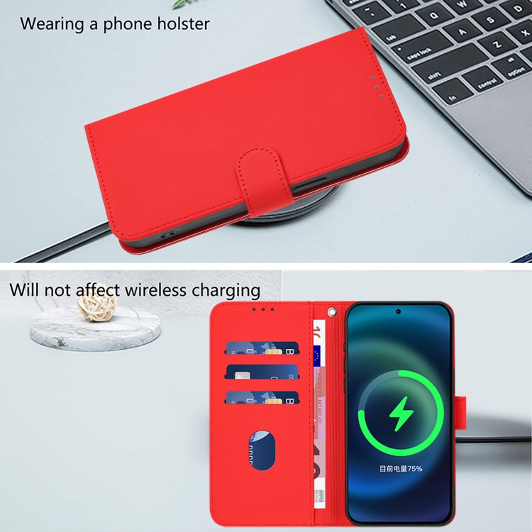 For iPhone 16 Plus Skin Feel Solid Color Leather Phone Case with Lanyard(Red) - iPhone 16 Plus Cases by buy2fix | Online Shopping UK | buy2fix