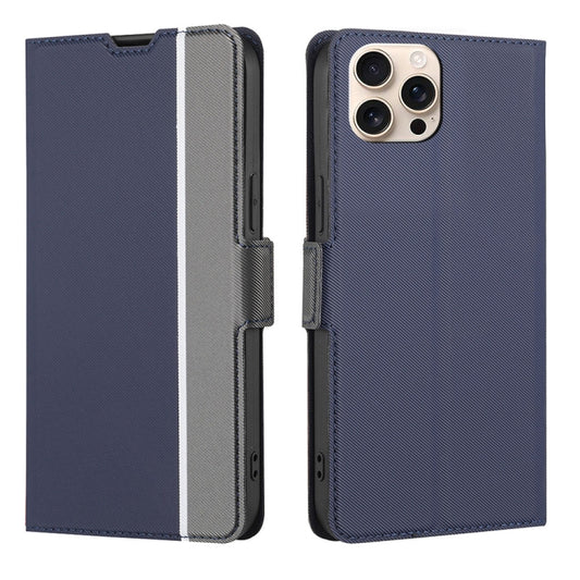 For iPhone 16 Pro Twill Texture Side Button Leather Phone Case(Blue) - iPhone 16 Pro Cases by buy2fix | Online Shopping UK | buy2fix