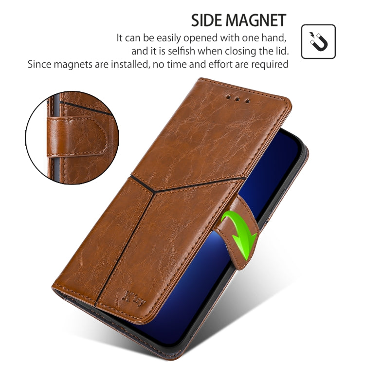 For iPhone 16 Plus Geometric Stitching Leather Phone Case(Light Brown) - iPhone 16 Plus Cases by buy2fix | Online Shopping UK | buy2fix