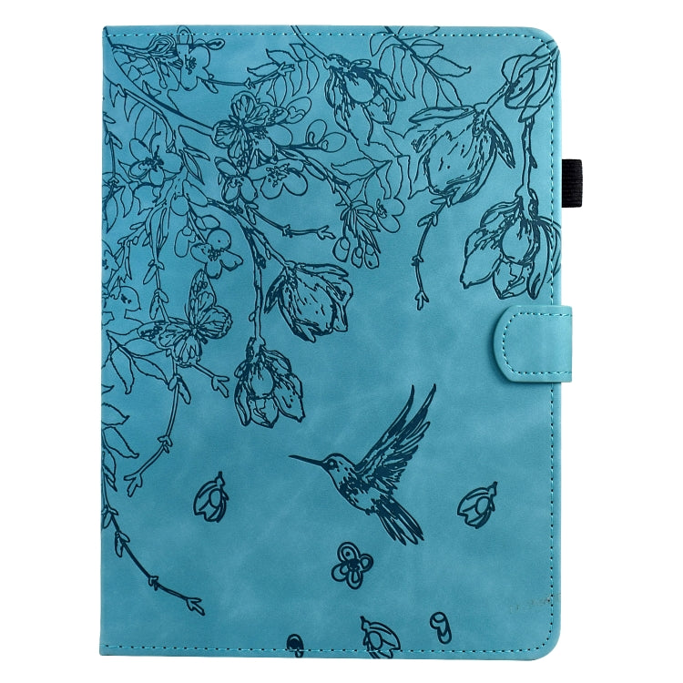 For Samsung Galaxy Tab S9 Flowers and Bird Embossed Smart Leather Tablet Case(Light Blue) - Galaxy Tab S9 Cases by buy2fix | Online Shopping UK | buy2fix