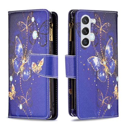 For Samsung Galaxy S25 5G Colored Drawing Pattern Zipper Leather Phone Case(Purple Butterfly) - Galaxy S25 5G Cases by buy2fix | Online Shopping UK | buy2fix