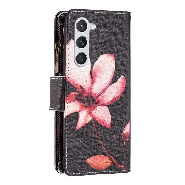 For Samsung Galaxy S25 5G Colored Drawing Pattern Zipper Leather Phone Case(Lotus) - Galaxy S25 5G Cases by buy2fix | Online Shopping UK | buy2fix