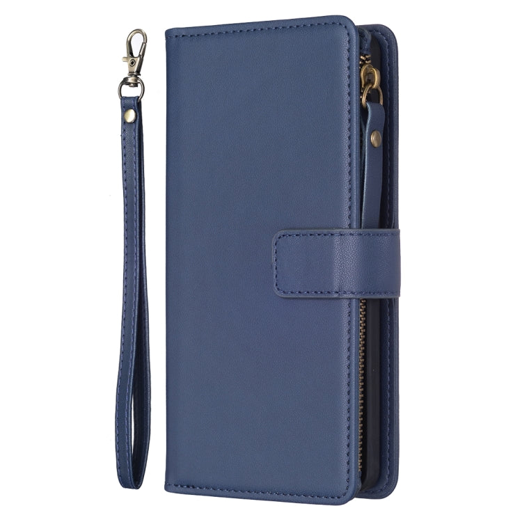 For Samsung Galaxy S25 5G 9 Card Slots Zipper Wallet Leather Flip Phone Case(Blue) - Galaxy S25 5G Cases by buy2fix | Online Shopping UK | buy2fix