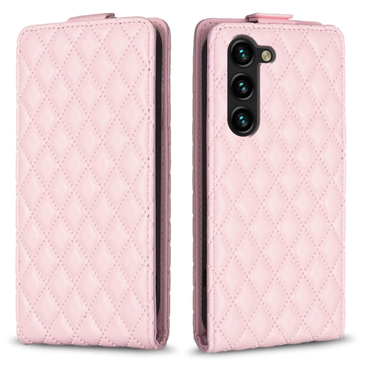 For Samsung Galaxy S25 5G Diamond Lattice Vertical Flip Leather Phone Case(Pink) - Galaxy S25 5G Cases by buy2fix | Online Shopping UK | buy2fix