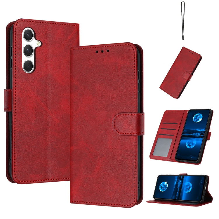 For Samsung Galaxy S25 / S24 5G Solid Calf Texture Flip Leather Phone Case(Red) - Galaxy S25 5G Cases by buy2fix | Online Shopping UK | buy2fix