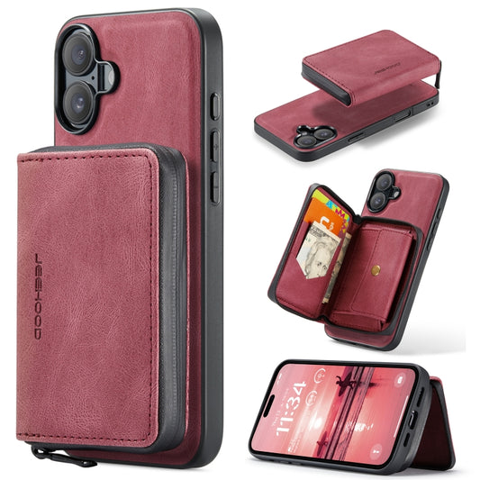 For iPhone 16 Plus JEEHOOD J02 Magnetic Zipper Horizontal Flip Leather Phone Case(Red) - iPhone 16 Plus Cases by JEEHOOD | Online Shopping UK | buy2fix