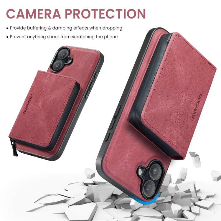 For iPhone 16 Plus JEEHOOD J02 Magnetic Zipper Horizontal Flip Leather Phone Case(Red) - iPhone 16 Plus Cases by JEEHOOD | Online Shopping UK | buy2fix