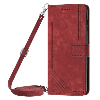 For Samsung Galaxy S25 / S24 5G Skin Feel Stripe Pattern Leather Phone Case with Long Lanyard(Red) - Galaxy S25 5G Cases by buy2fix | Online Shopping UK | buy2fix