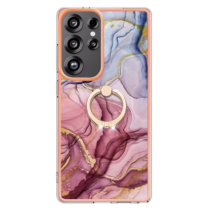 For Samsung Galaxy S25 Ultra 5G Electroplating Marble Dual-side IMD Phone Case with Ring(Rose Red 014) - Galaxy S25 Ultra 5G Cases by buy2fix | Online Shopping UK | buy2fix